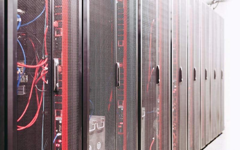 Servers stacked side-by-side in a room